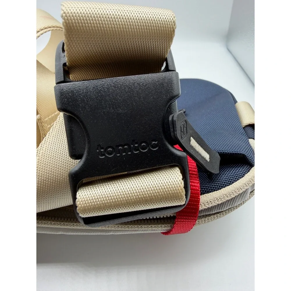 tomtoc Compact Sling Bag EDC Travel Crossbody Polyester Navy White Tan Men OS